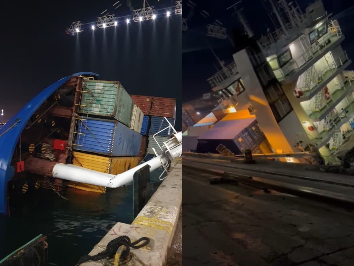 Trajekt Amnah sa začal v istanbulskom prístave Ambarli-Marpot nebezpečne nakláňať. Napokon sa úplne prevrátil. 