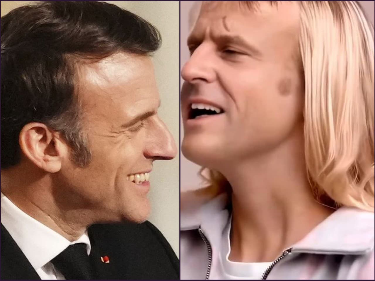 Macron vyzerá na záberoch ako žena.