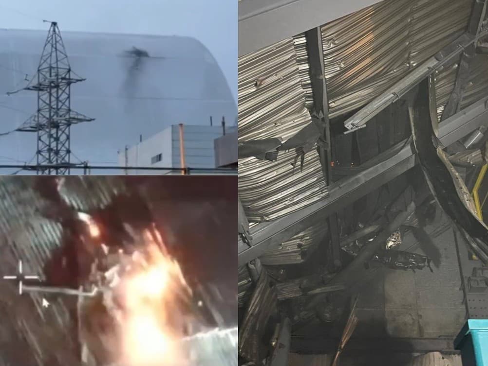 Ochranný sarkofág nad blokom štyri jadrovej elektrárne v Černobyľe zasiahol dron