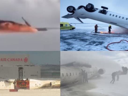 Bombardier CRJ-900 spoločnosti Delta Air začal horieť a prevrátil sa na kanadskom letisku v Toronte. Prežili všetky osoby na palube