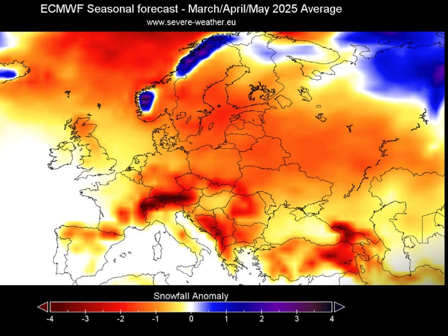 Vyššie teploty v mesiacoch marec až máj možno očakávať najmä v strednej a západnej Európe