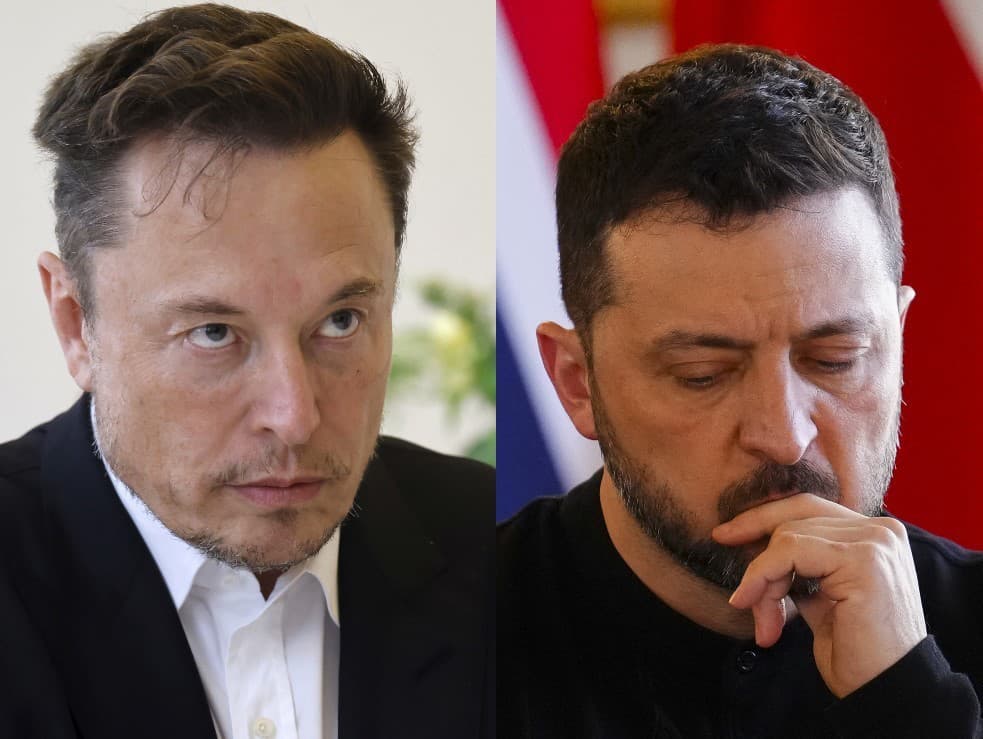 Ukrajinský prezident Volodymyr Zelenskyj a člen administratívy amerického prezidenta Elon Musk 