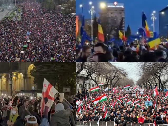 Demonštrácie v troch európskych mestách (Budapešť, Belehrad, Bukurešť) a v metropole Gruzínska Tbilisi.