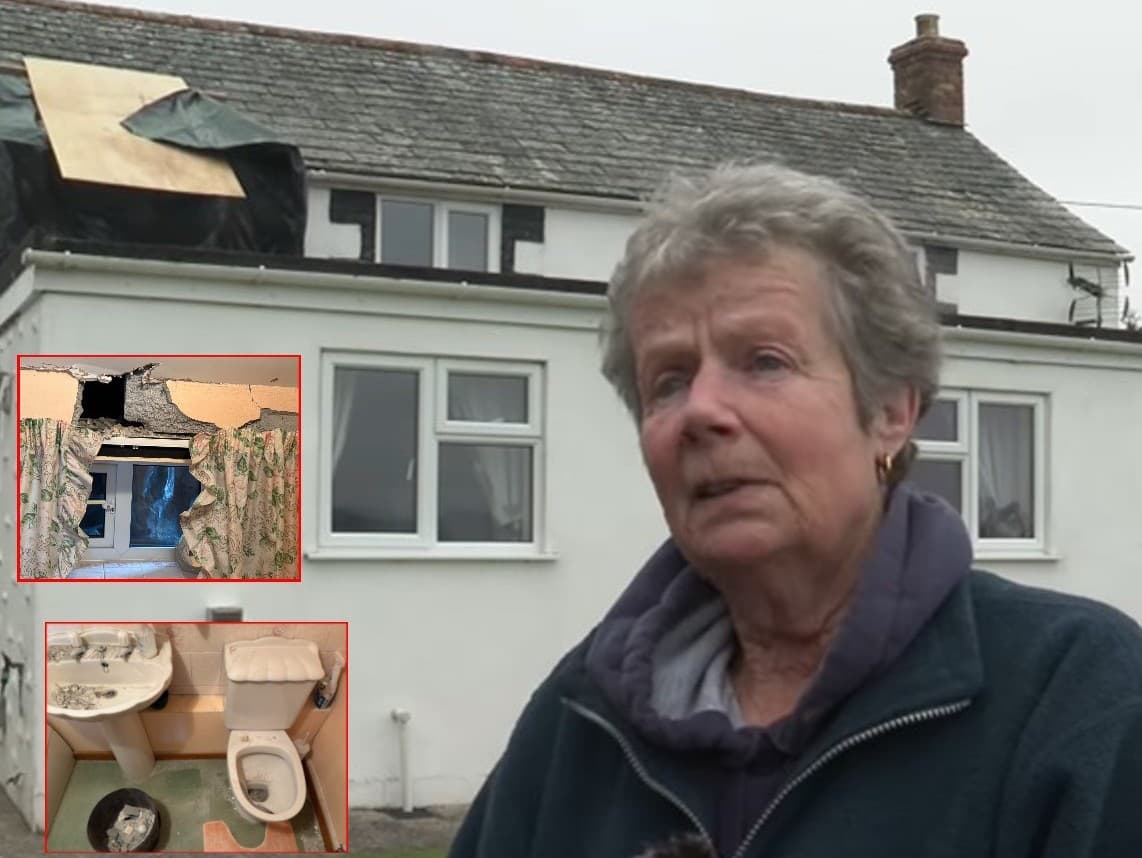 Do domu Sue Rundleovej z Cornwallu narazili dva výcvikové vojenské predmety a zničili jej kúpeľnú a strechu. 