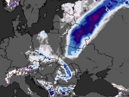 Snehové zrážky na Slovensku podľa modelu ECMWF