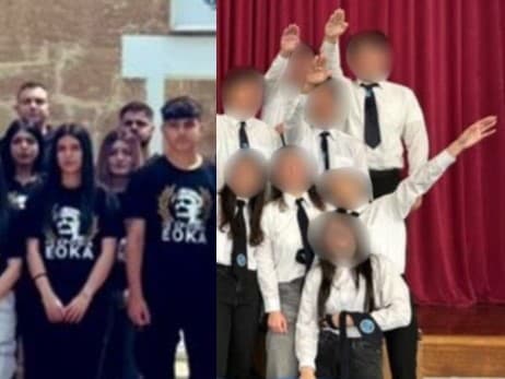 Žiaci gréckej strednej školy mieru a slobody Derinya-Sotiras oslavujú nacistického vodcu Georgiosa Grivasa. Majú trička s jeho podobizňou a zdravia sa ako nacisti