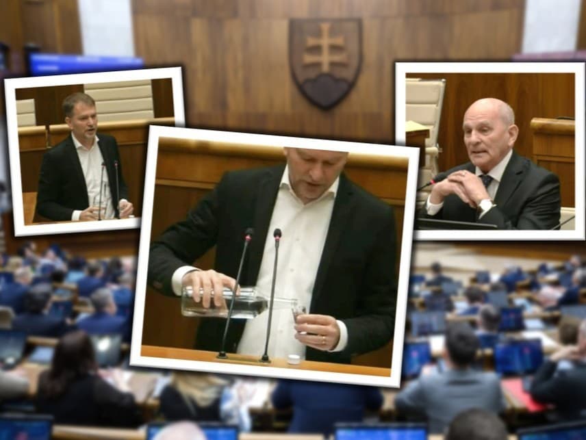 Matovič si za rečníckym pultom bez problémov viackrát ulieval z fľaše a pil.