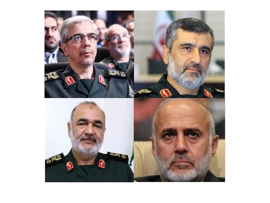Zabití iránski generáli, ktorí zomreli počas dnešného útoku Izraela. Hore Mohammed Bagheri (vpravo) a Amir Ali Hajizadeh. Dole Hossein Salami (vpravo) a Gholam Ali Rashid