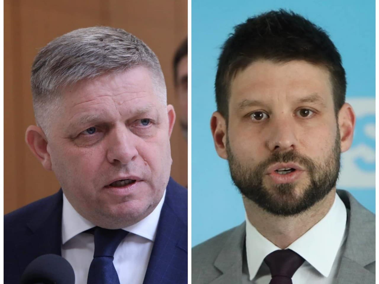 Predseda SMER-SD a súčasný premiér SR Robert Fico a predseda opozičného PS a poslanec NR SR Michal Šimečka