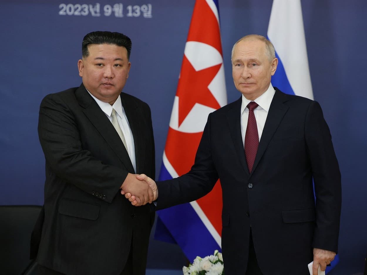 Vladimir Putin a Kim Čong-un