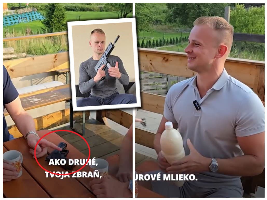 Mazurek má na jednom z videí svoju súkromnú zbraň namierenú práve smerom na deti.