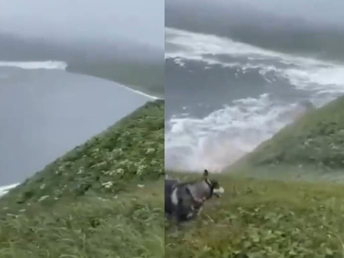 Vlny cunami, ktoré sa valia na pobrežie Kamčatky.