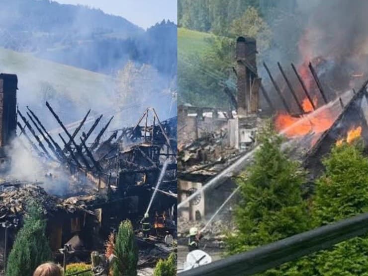 Pohľad na zhorený penzión Jánošíkov dvor 