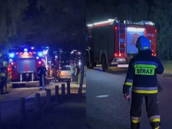 Záchranári prichádzajú k rodinnému domu v Helenów Pierwszy, kde matka skočila do žumpy aj s dvomi deťmi. 