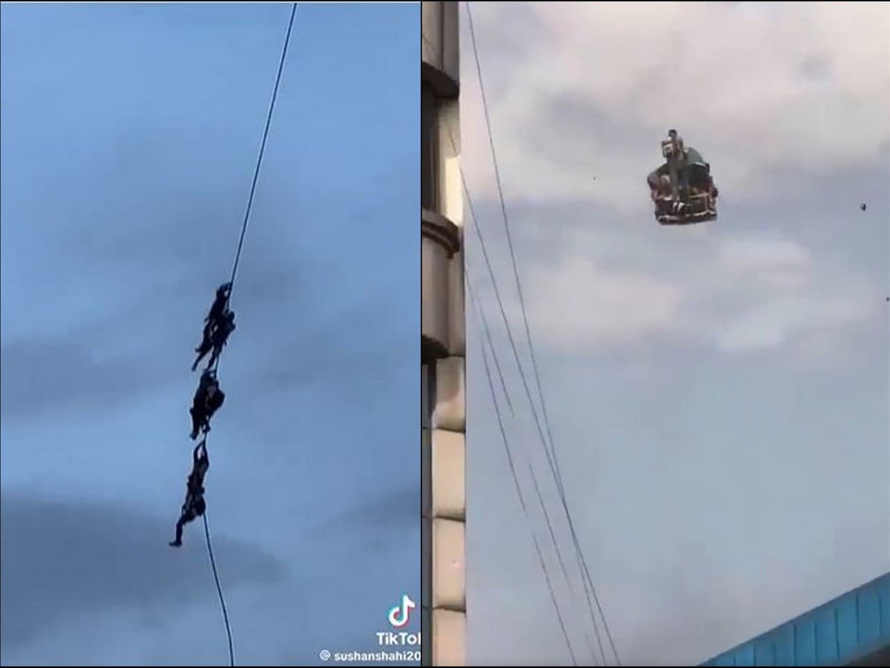 Vládni predstavitelia utekajú pred nahnevaným davom zavesení na lane.