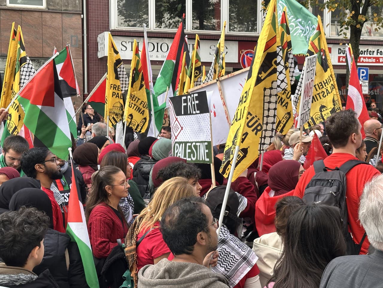 Propalestínska demonštrácia v nemeckom Düsseldorfe.