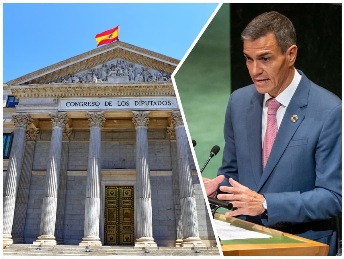 Budova španielskeho parlamentu a premiér krajiny Pedro Sánchez.