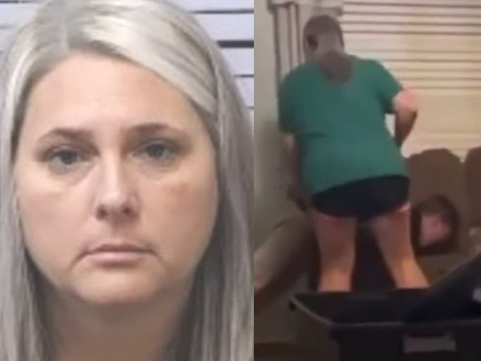 Matka a učiteľka Nicole Staplesová bije opaskom syna. Jeho brat poslal video do školy. 