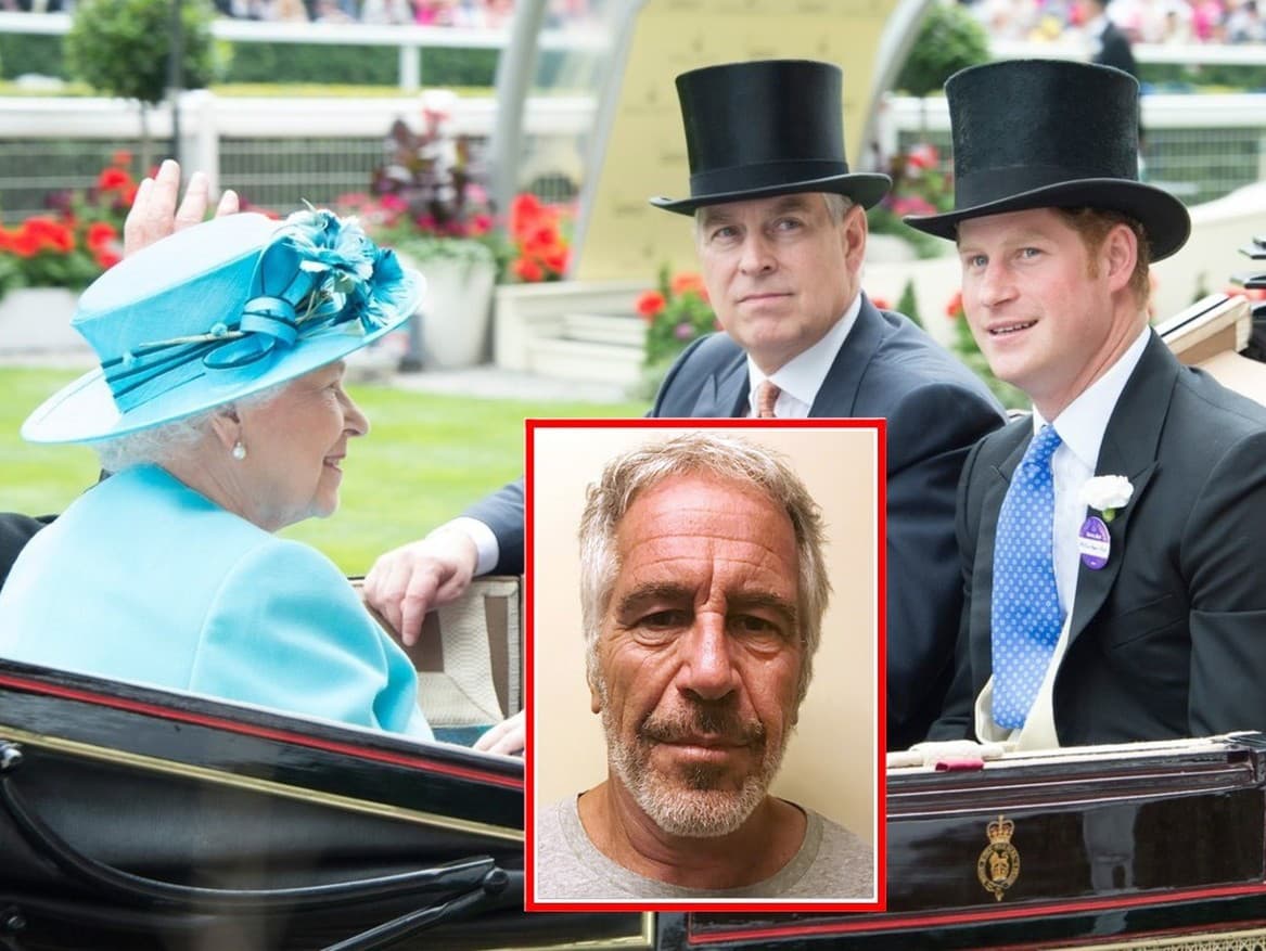 Americká magnát Jeffrey Epstein plánoval atentát na britskú kráľovskú rodinu (na fotke z ľava kráľovná Alžbeta II., princ Harry a princ Andrew)