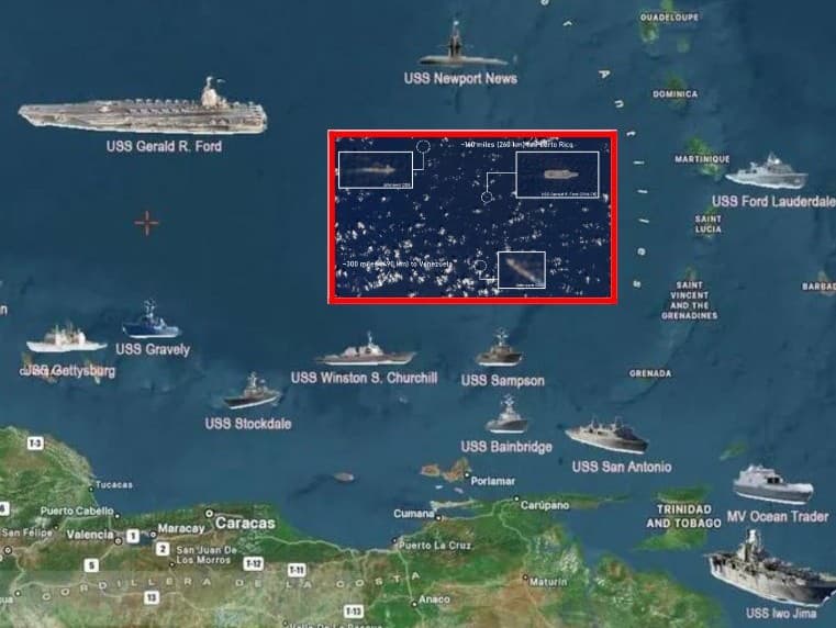 Satelitné snímky nad Karibským morom odhaľujú veľkú aktivitu USA.