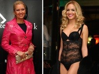 Jojkárka Adriana Kmotríková (vľavo) počas včerajšej valentínskej party predviedla outfit a lá Barbie, najkrajšia Slovenka Jeanette Borhyová (vpravo) zas svoje telo v sexi spodnej bielizni. 