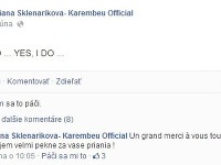 Adriana Sklenaříková informovala na Facebooku, že svojmu vyvolenému povedala áno. 