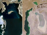 Aral v roku 1989 (vľavo) a teraz