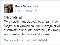 Nora Mojsejová sa svojim priateľom po piatich dňoch na slobode prihovorila prostredníctvom Facebooku.