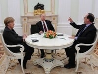  Vladimir Putin, Francois Hollande a Angela Merkelová
