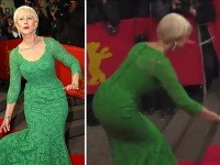 Helen Mirren mala v úzkych šatách problém s rovnováhou. Helen Mirren mala v úzkych šatách problém s rovnováhou.