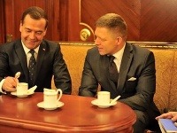 Robert Fico na návšteve Moskvy s Dimitriom Medvedevom.