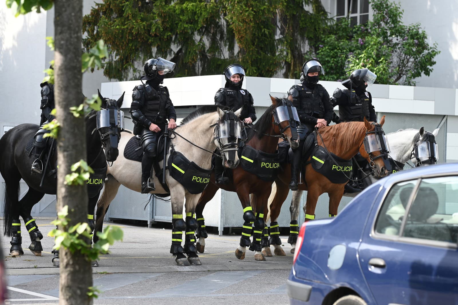 Na snímke policajti pred futbalovým zápasom