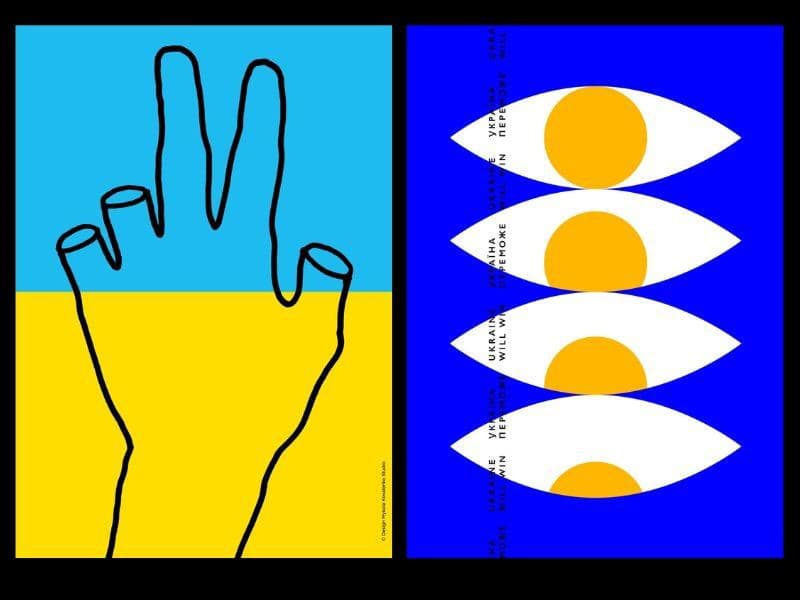 Vľavo je jeden z najznámejších plagátov M.Kovalenka o Putinovej vojne, vpravo plagát, ktorý vytvoril v jej 537. deň. 