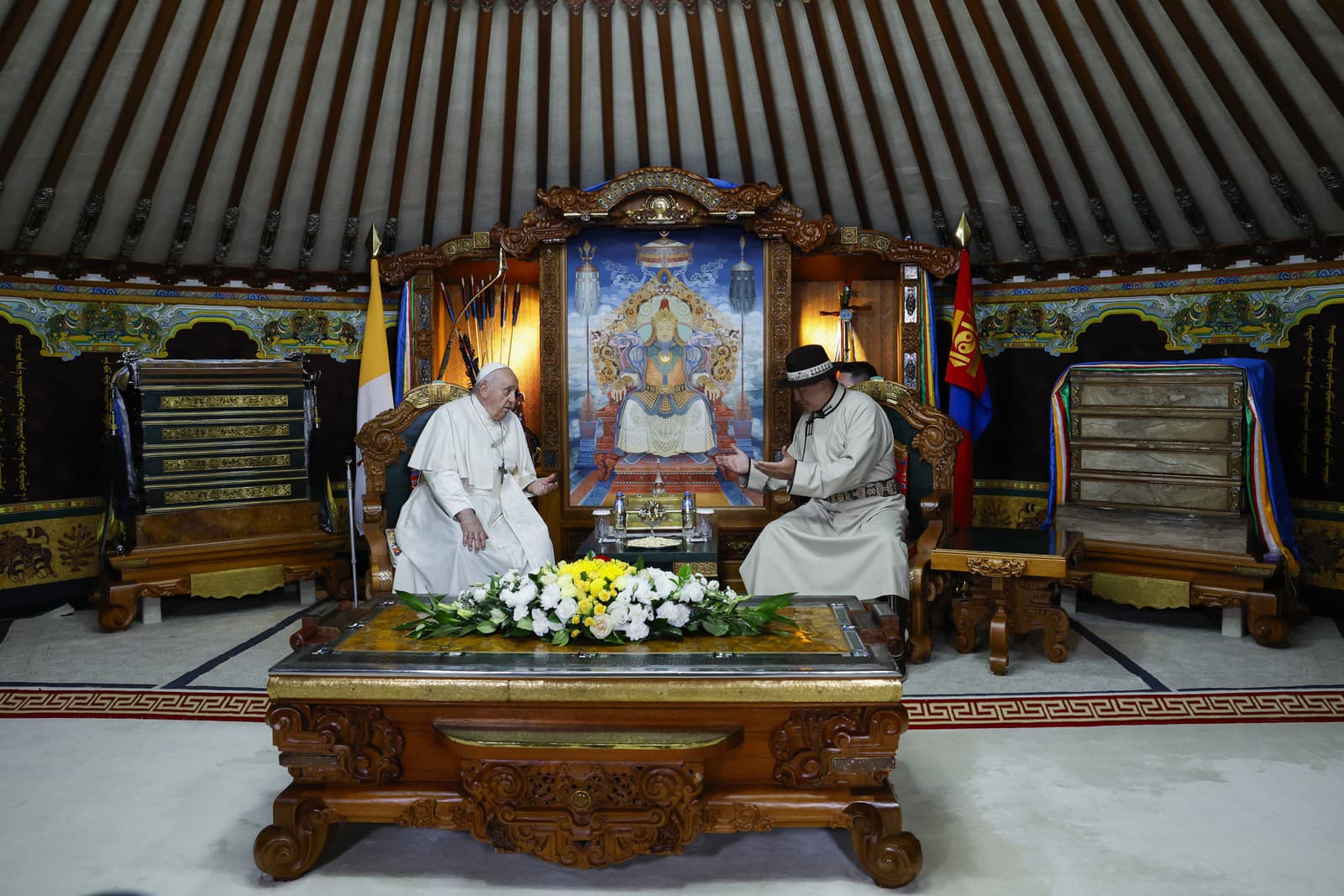 Pápež František a mongolský prezident Ukhnaagiin Khürelsükh