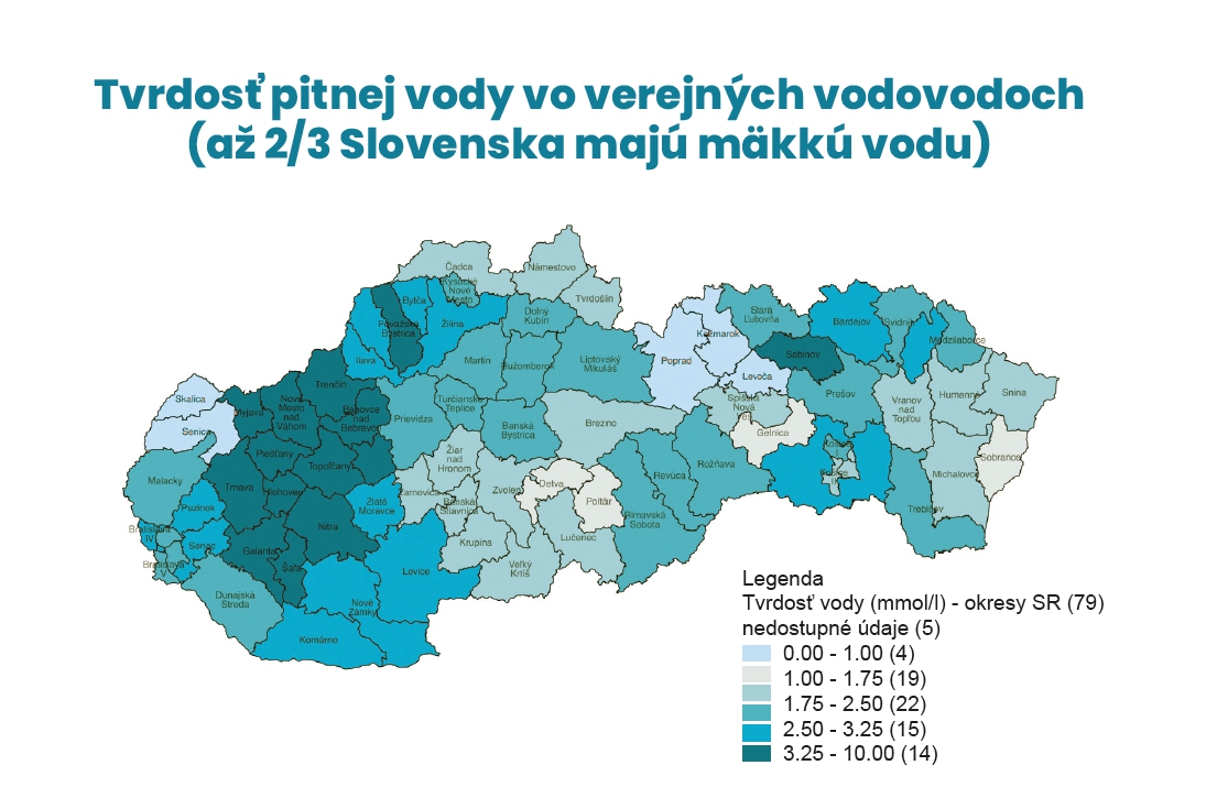 Tvrdosť pitnej vody na území Slovenska.