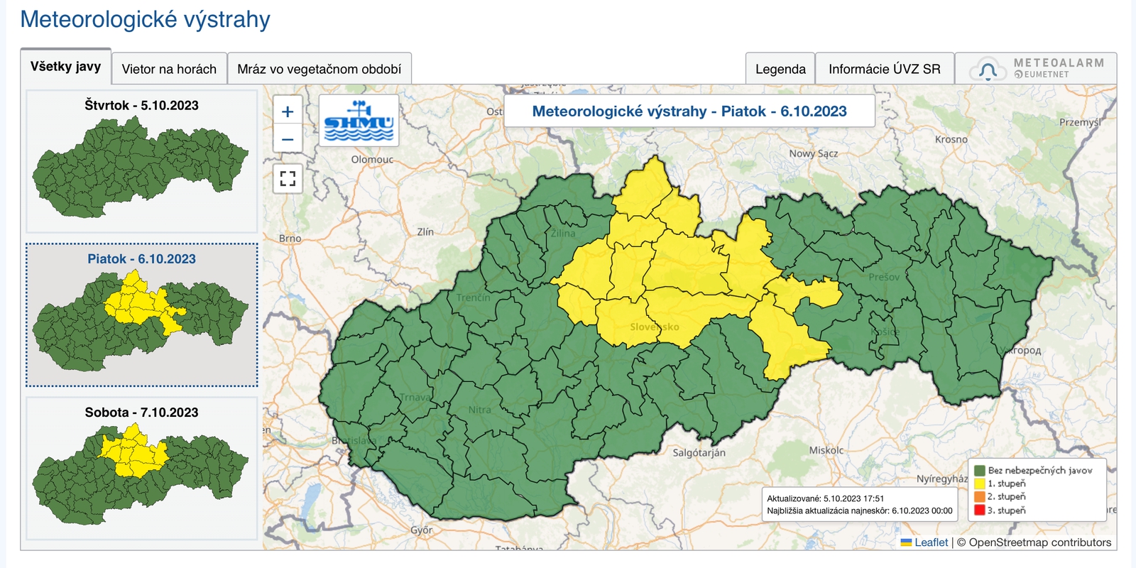 SHMÚ upozorňuje na prízemný mráz v niektorých častiach Slovenska