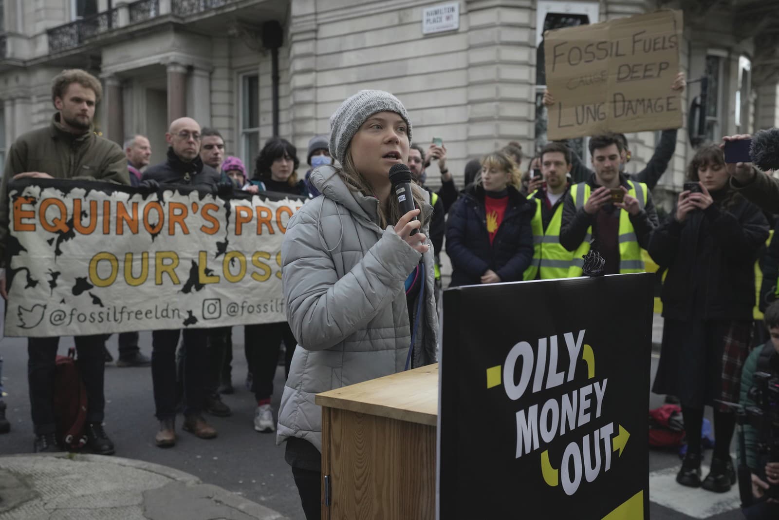 Greta Thunbergová na proteste v Londýne