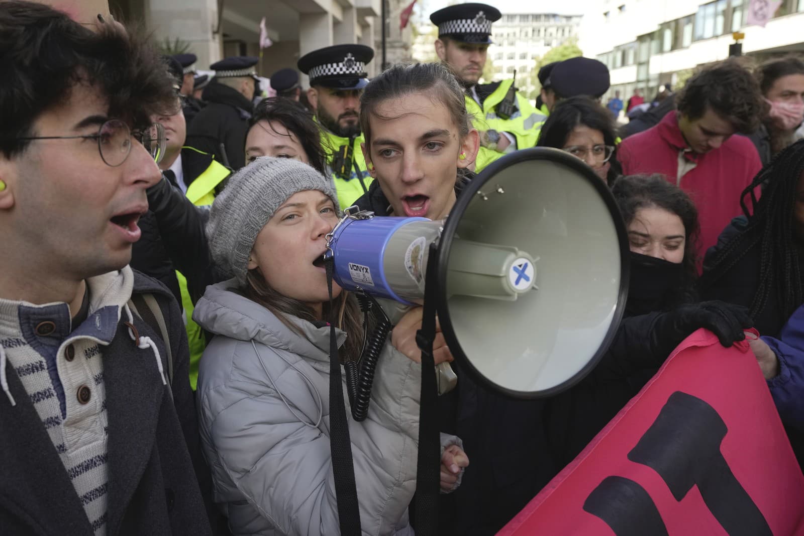 Greta Thunbergová na proteste v Londýne