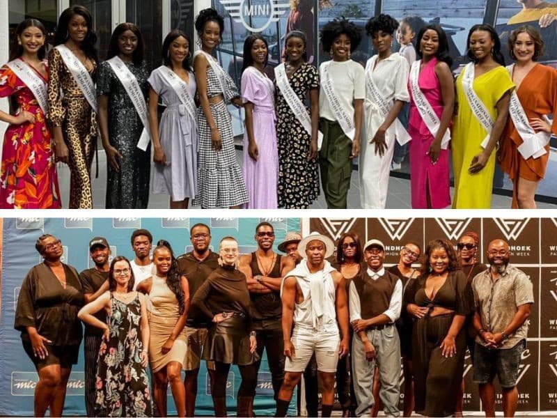 Hore: Martina Karny s finalistkami Miss Supranational 2021, kde robila módnu štylistku. Dole: Martina ako súčasť porotcov a tímu pri castingu modeliek a modelov pre Windhoek Fashion Week. 