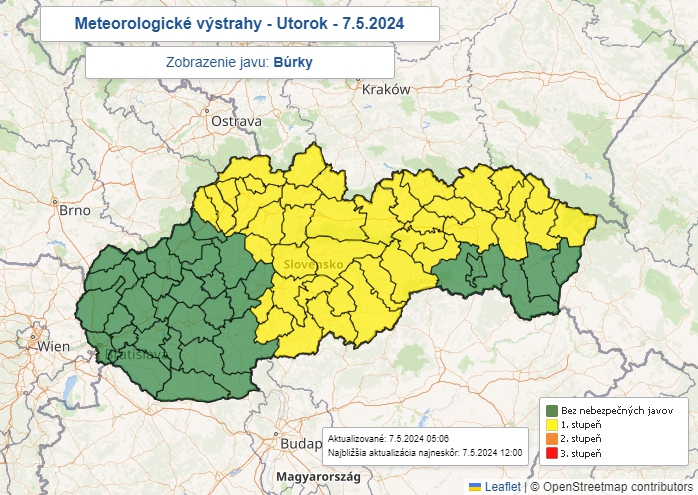 Na väčšine územia možno očakávať búrky