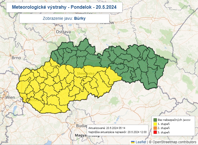 Meteorológovia varujú pred búrkou výstrahou 1. stupňa