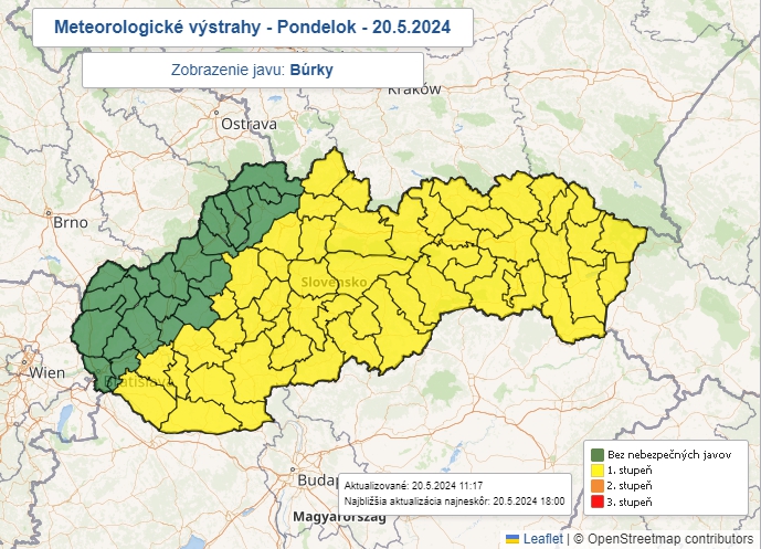 Na väčšine územia možno predpokladať búrky.