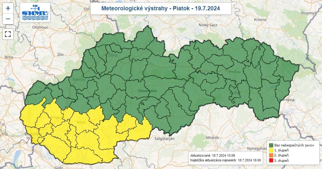 Meteorologické výstrahy na piatok.