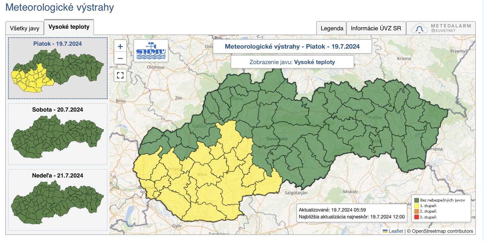 SHMÚ upozorňuje na vysoké