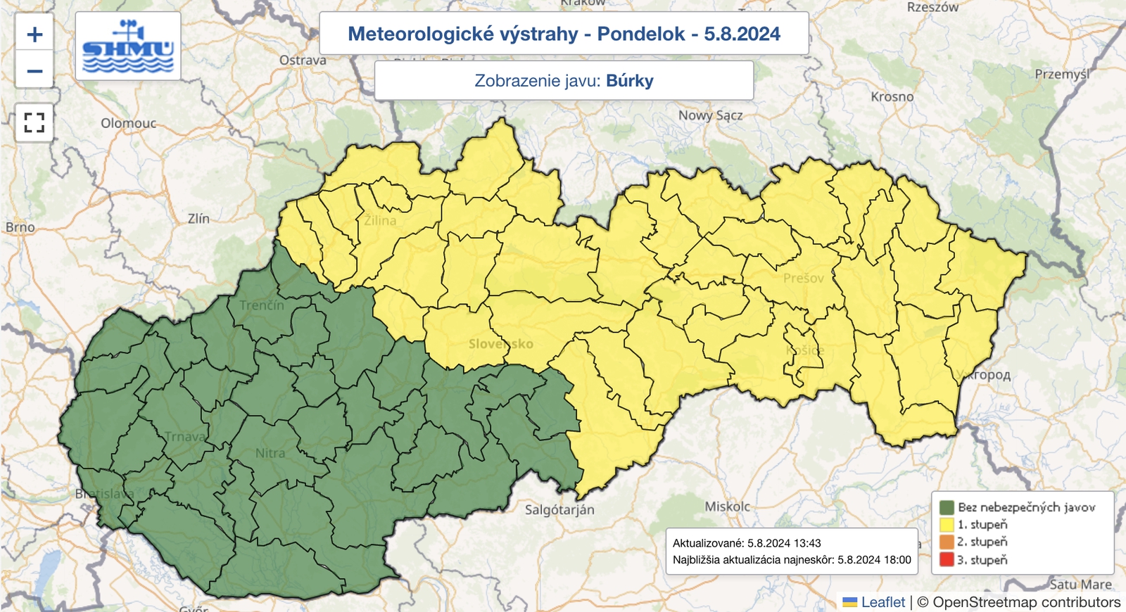 SHMÚ rozšíril výstrahy pred