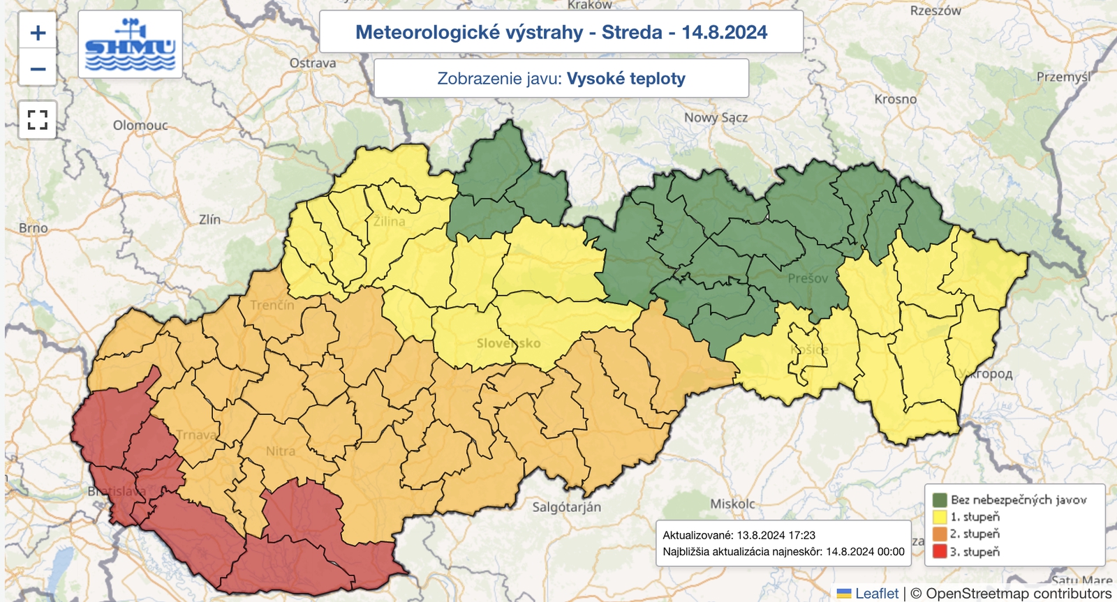 SHMÚ vydala výstrahy pred