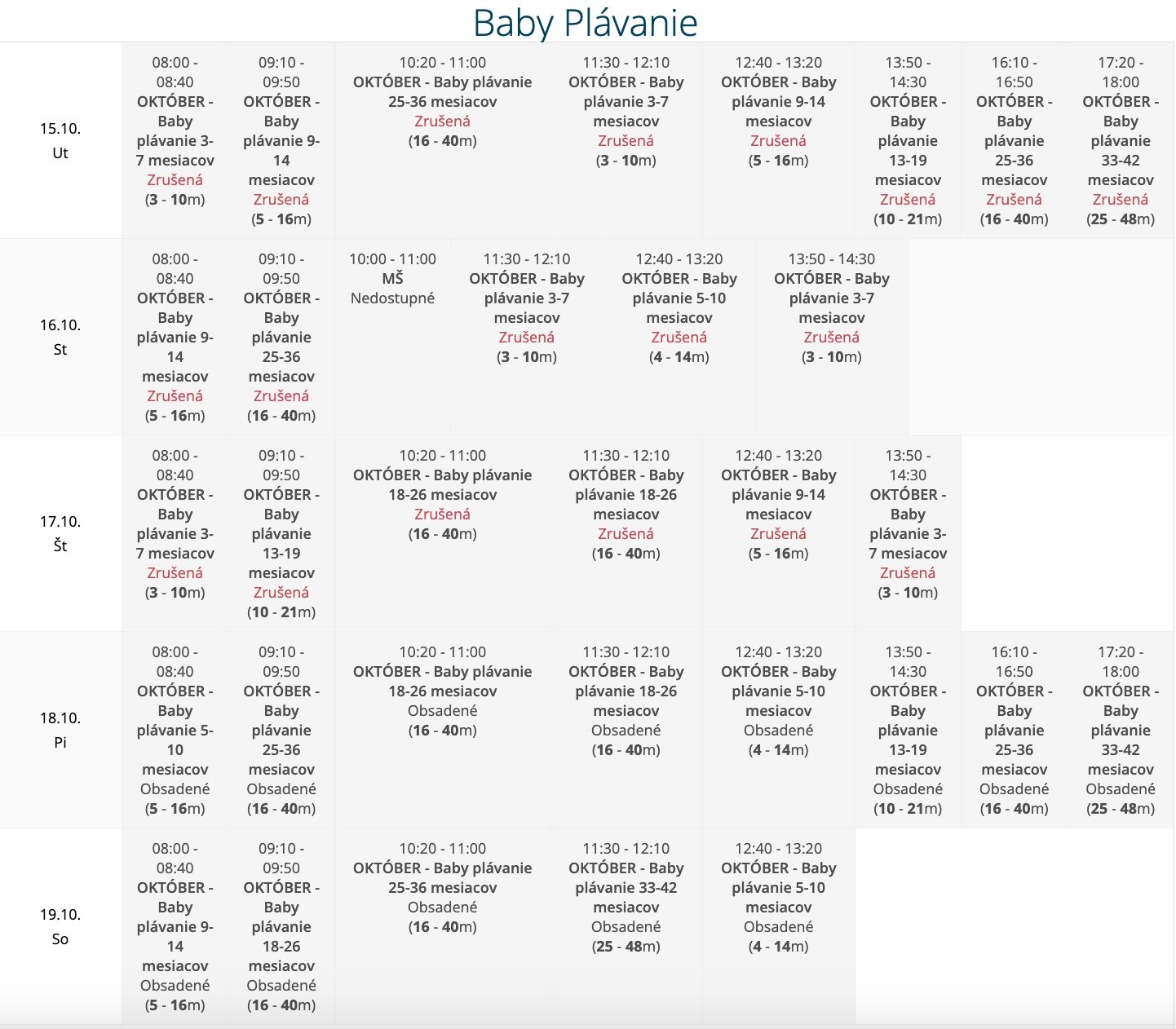 Zrušené lekcie baby plávania v RC Leon na tento týždeň.