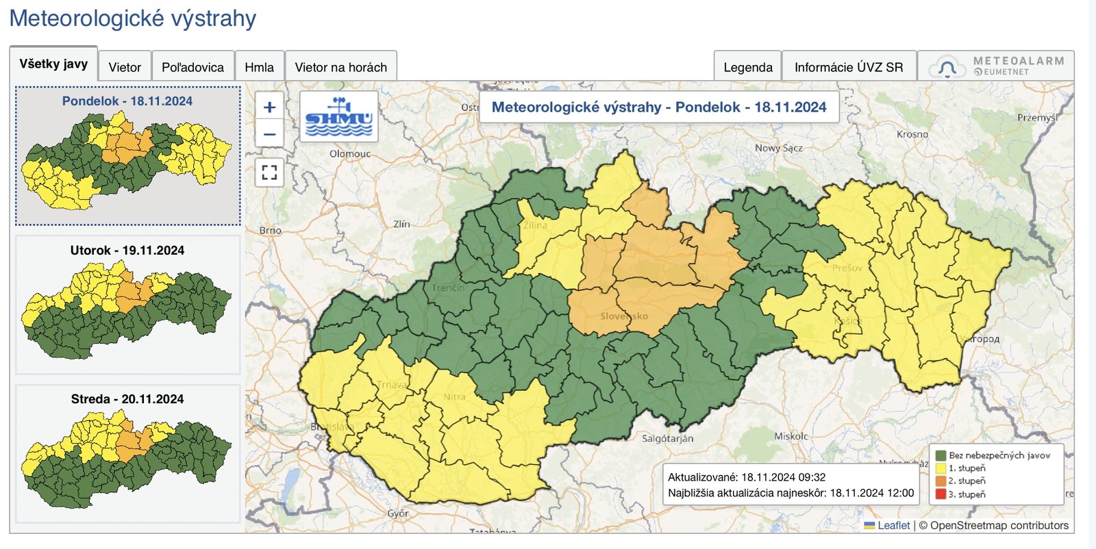 SHMÚ upozorňuje v pondelok