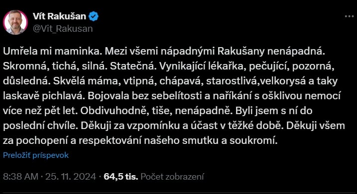 AKTUÁLNE Známeho českého politika