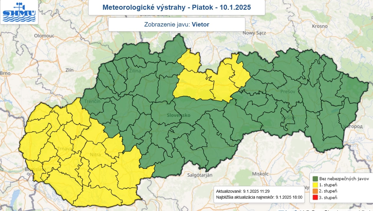 SHMÚ upozorňuje na vietor